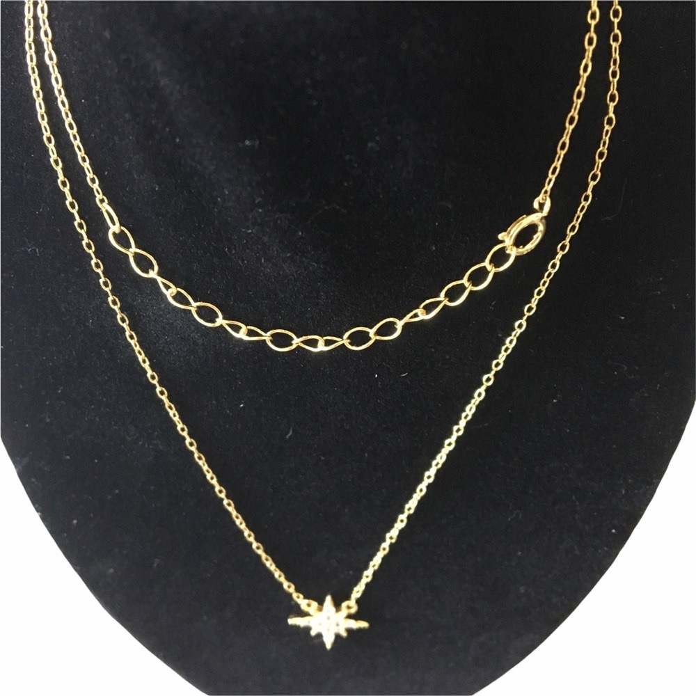 new Pave CZ Cubic Zirconia Polaris Station Necklace ❉ 14KT Gold Plated Silver ❉ - Picture 6 of 14